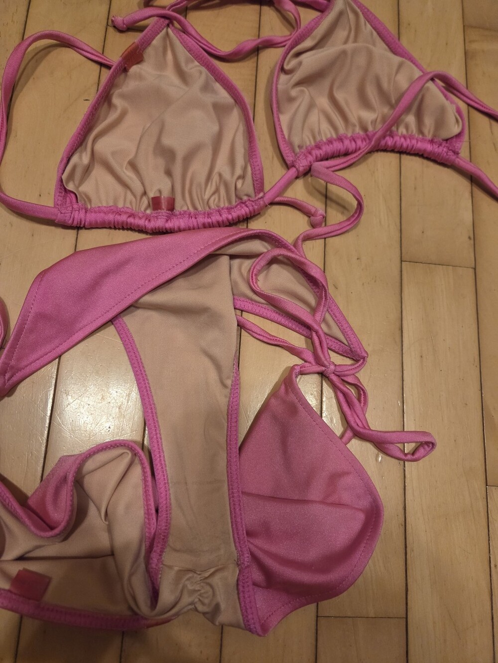 Women’s Pink Triangle String Bikini Top & Bottom Set - Classic Tie Swimwear - Picture 5 of 5